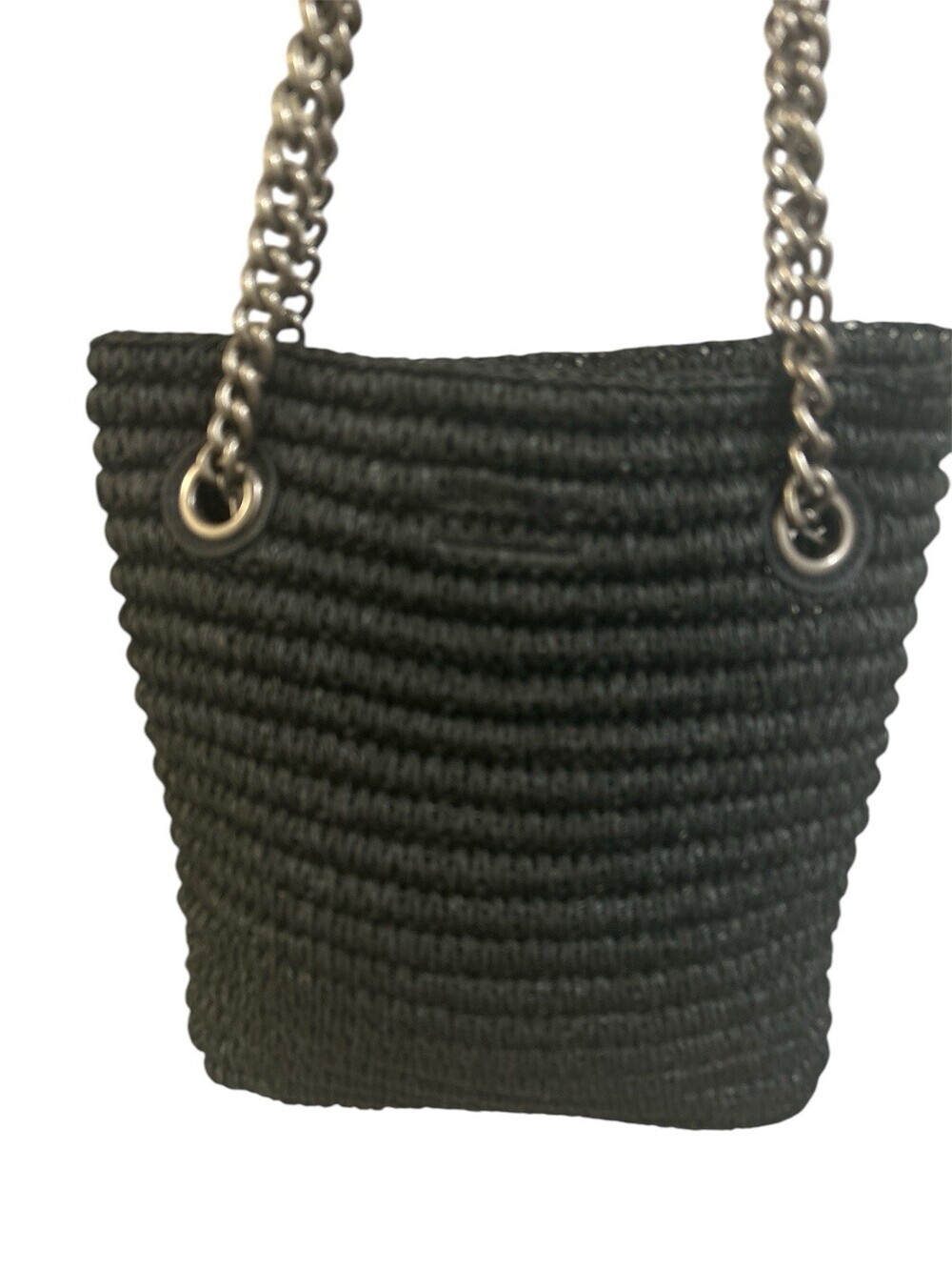 NWOT Kurt Geiger London Small Chelsea Raffia Tote Bag Color Black - Picture 3 of 6